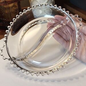 Imperial Glass Candlewick Round Divided Serving Dish, Bubble Rim and Handles